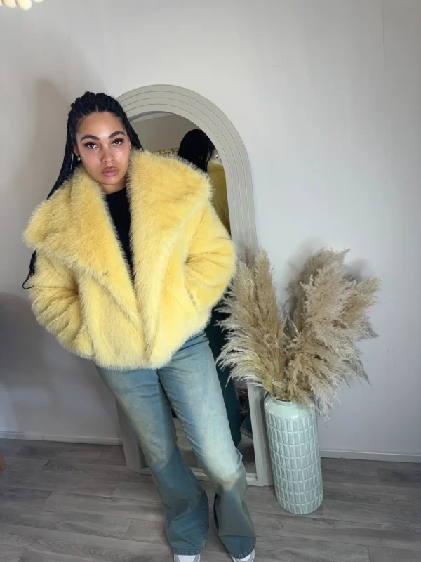 "ARIELLE" LEMON FAUX FUR JACKET